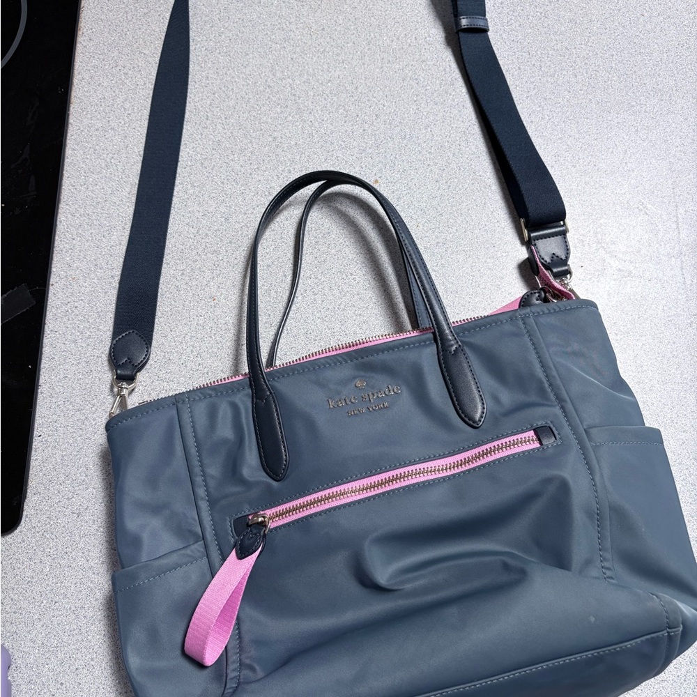 kate spade navy blue shoulder bag with pink accents